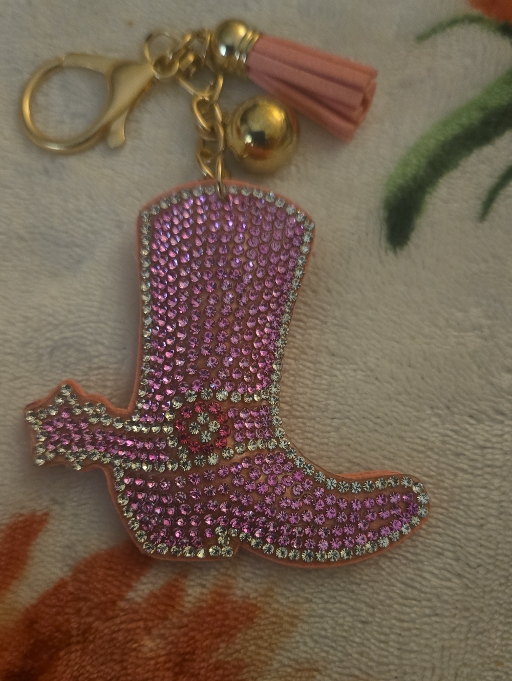 Pink Crystal Bling Cowboy Boot Keychain/Bag Charm